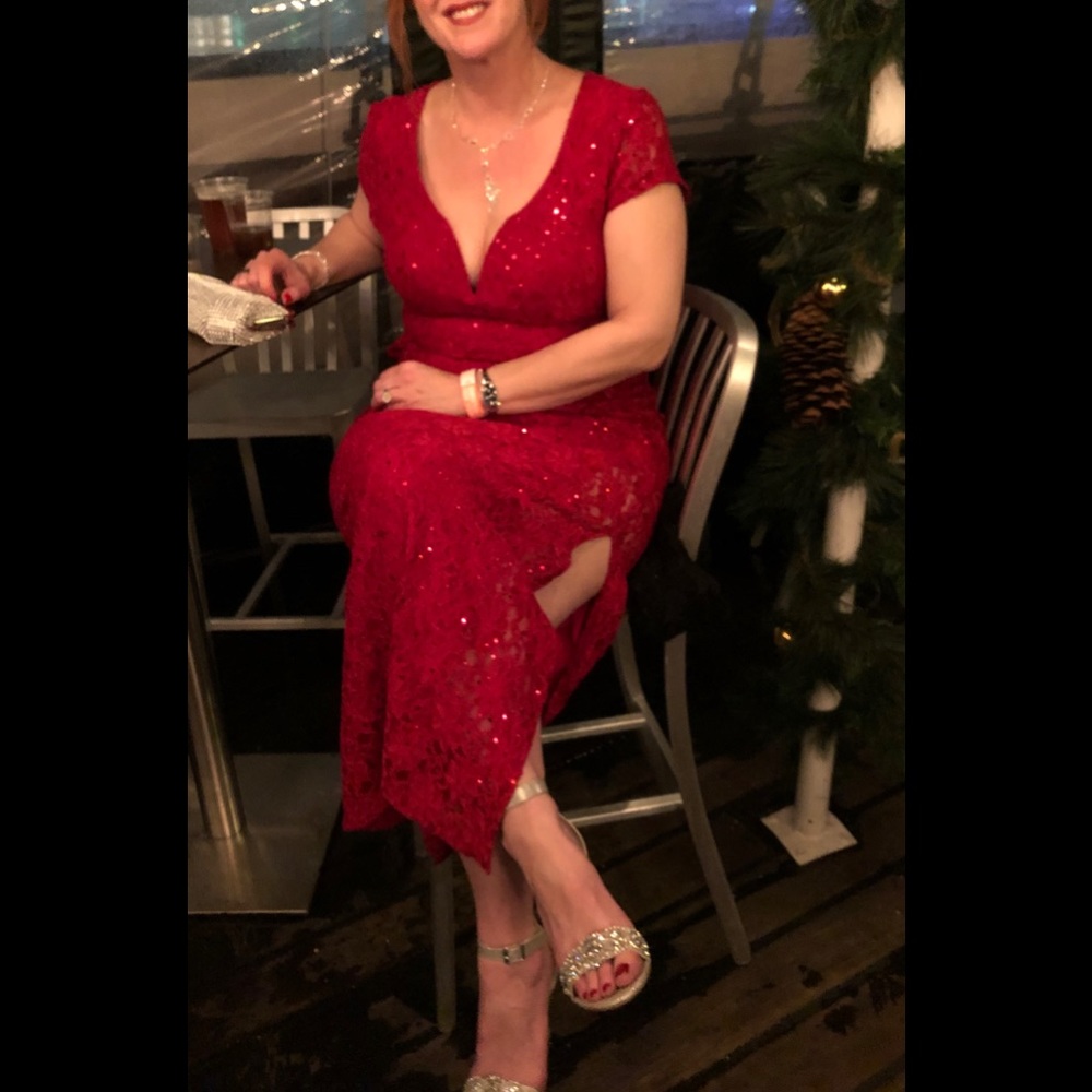 Connected Sequin Evening dress w/side slit size 12